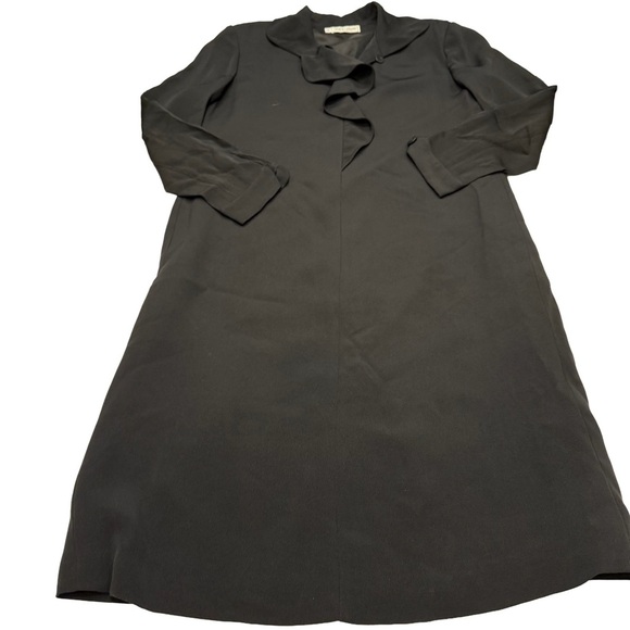 Giorgio Armani Italy Solid Black Dress Ruffle V-Neck Back Zip Size US 6 EU 40 - Picture 3 of 11